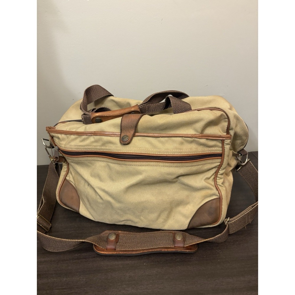LL Bean Freeport Maine Canvas Leather Trim Carry On Travel Bag Messenger Vintage